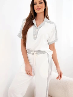 Dámský máslový komplet s polo mikinou a širokými kalhotami šedý