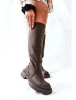 Dámské Kozačky Khaki  On model 21562160 - S.Barski