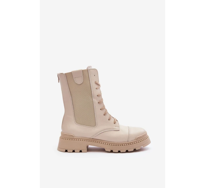 Kožené Dámské Botky Workery Šněrovací Světle Béžové Nicole model 21636175 - Boto Kožené Dámské Botky Workery Šněrovací Světle Béžové Nicole model 21636175 - Boto