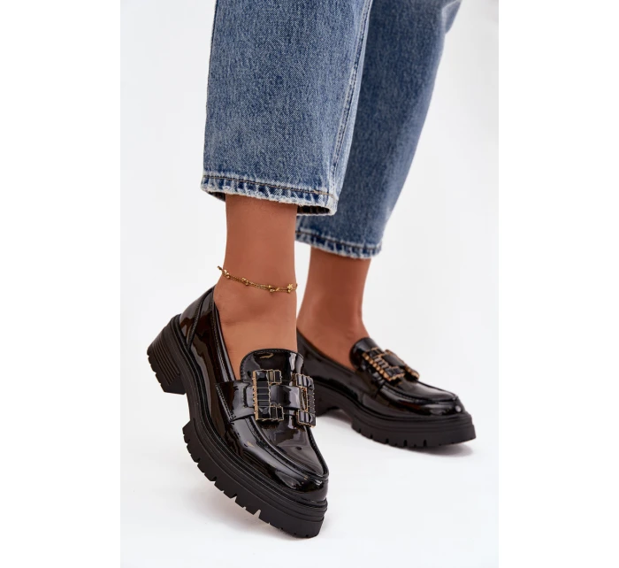 Lakované dámské mokasíny s ozdobou Ysandra – černé