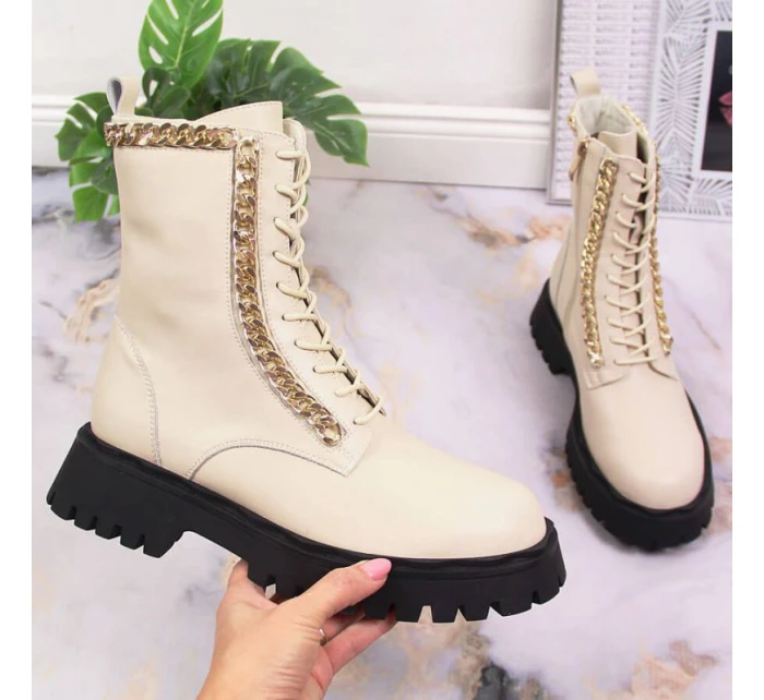 Zateplené kožené boty s řetězem Artiker W HBH40