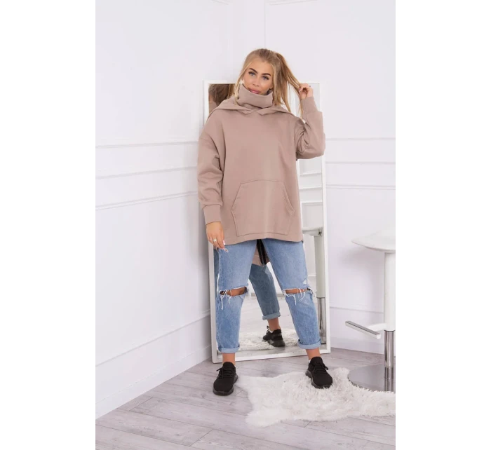 Zateplená mikina se zipem na zádech tmavě béžová