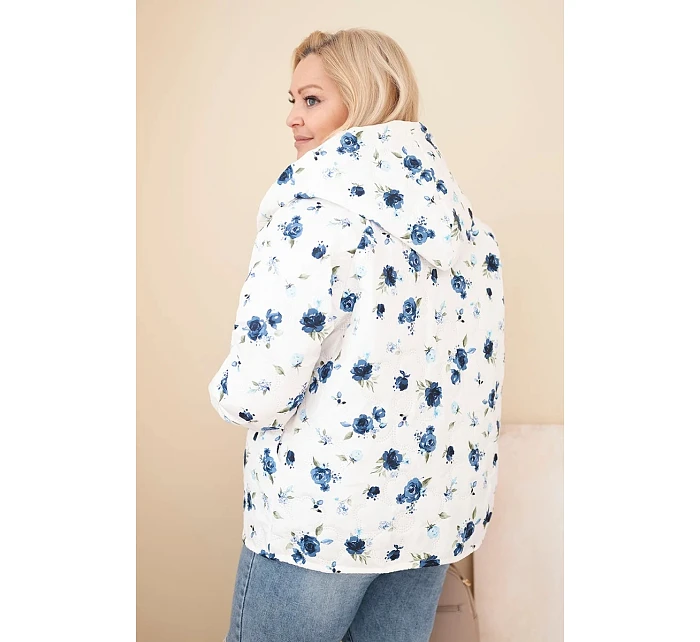 Dámská jarní bunda Plus Size s drobným květinovým vzorem tmavě modrá