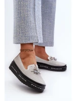 Lesklé Dámské Kozačky Kůže Na Platformě  Stříbrné model 21660111 - S.Barski