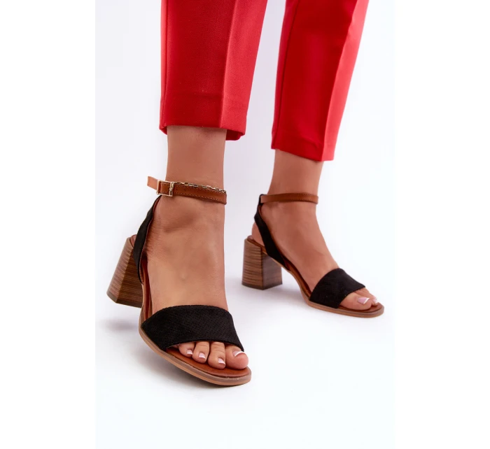 Dámské sandály na podpatku z ekologického semiše černé Ronvia Dámské sandály na podpatku z ekologického semiše černé Ronvia