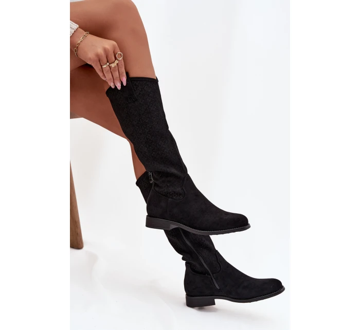 Dámské Kozačky Síťované Na Ploché Podpatky S   Černé model 21713644 - S.Barski