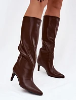 Dámské kozačky na podpatku CLS-573 Vínová - Joalice Paris