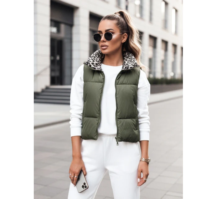 Dámská přechodná krátká prošívaná dvoucestná zelená vesta LEOVELLA FashionStreet TY5496