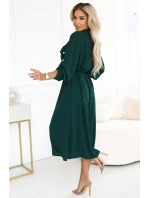 model 21402432 Midi košilka se zlatými knoflíky a vázáním zelená - numoco basic