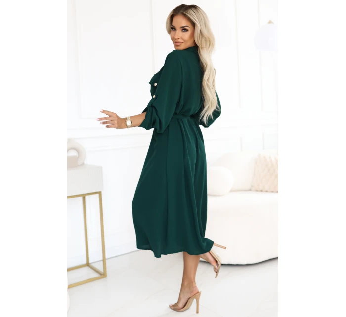 model 21402432 Midi košilka se zlatými knoflíky a vázáním zelená - numoco basic