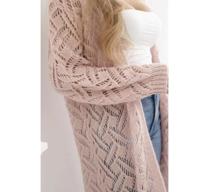 Svetr dlouhý kardigan Super  tmavě růžová model 20247421 - K-Fashion