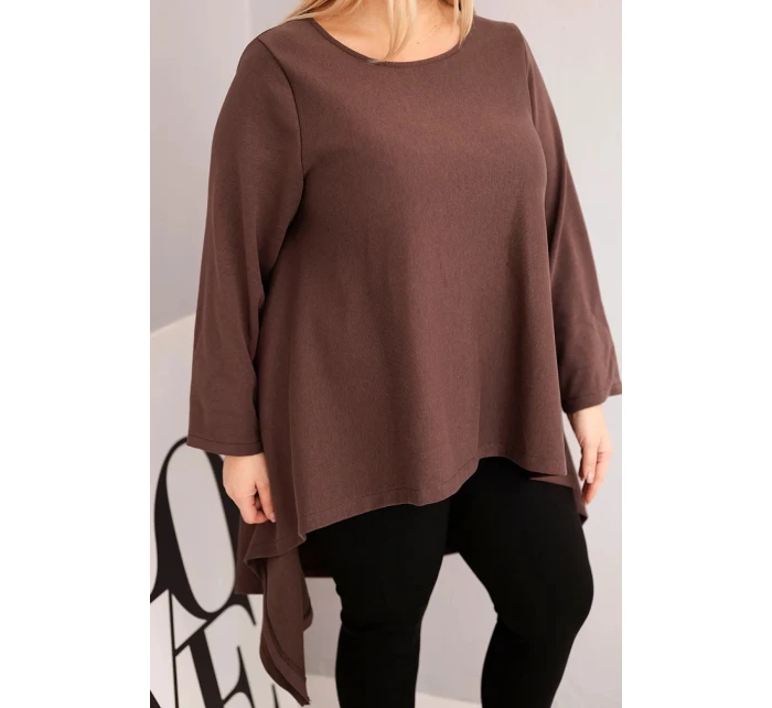 Dámská tunika Plus Size bavlněná s asymetrickým střihem hnědá Dámská tunika Plus Size bavlněná s asymetrickým střihem hnědá