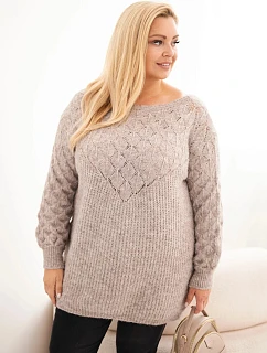 Dámský svetr Plus Size z model 22394963 pleteniny s dlouhým rukávem fango zelená - K-Fashion