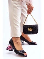 Kožené lodičky s ozdobným podpatkem Boty Černá model 21615894 - Boto Kožené lodičky s ozdobným podpatkem Boty Černá model 21615894 - Boto