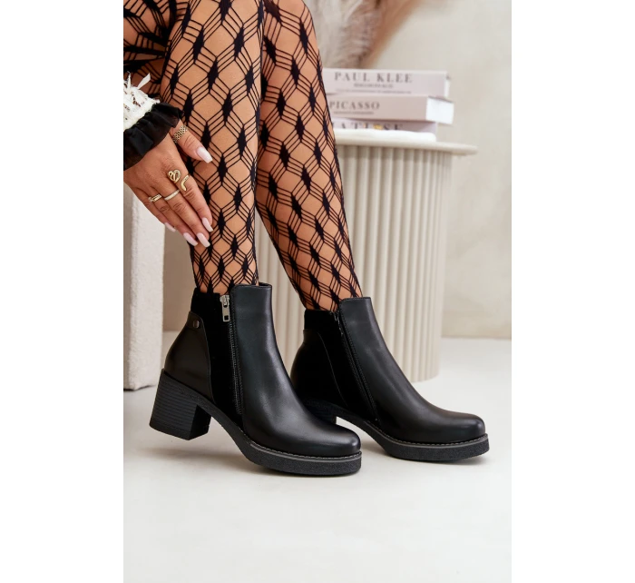 Dámské Botky Z Eko Kůže Na Podpatku Zateplené Černé model 21669129 - Boto Dámské Botky Z Eko Kůže Na Podpatku Zateplené Černé model 21669129 - Boto