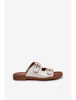 Kožené Ploché Pantofle S Přezkami Zazoo 3020 Zlaté Ošoupané