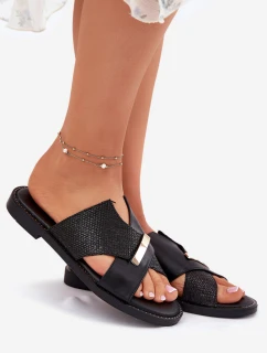 Dámské Pantofle Na Plochém Podpatku S Ozdobným Detalem Vinceza 17385 Černé