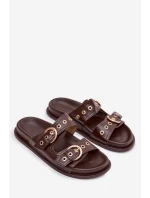 Dámské pantofle se zlatými přezkami kůže čokoládové model 21943360 - Boto