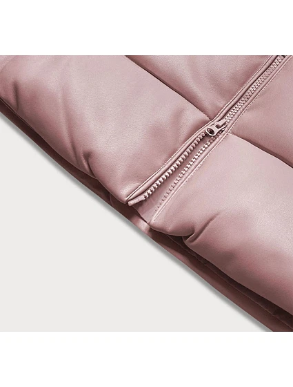 Teplá dámská vesta v pudrově růžové barvě z eko kůže model 17505492 - HONEY WINTER Teplá dámská vesta v pudrově růžové barvě z eko kůže model 17505492 - HONEY WINTER
