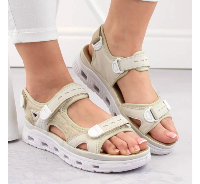 Pohodlné sandály na suchý zip Rieker W RKR691 beige