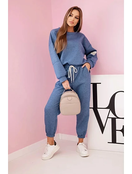 Komplet teplákové + kalhoty máslová látka denim melír