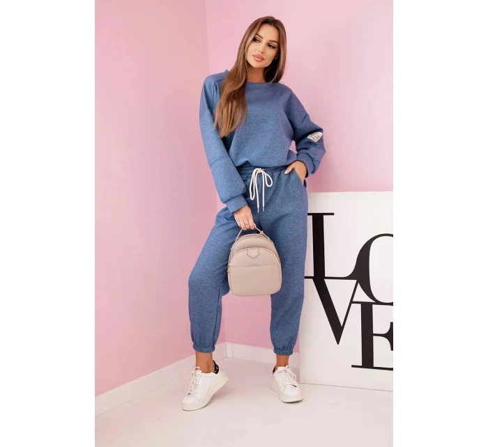 Komplet teplákové + kalhoty máslová látka denim melír Komplet teplákové + kalhoty máslová látka denim melír