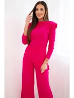 Dámská bavlněná souprava s blůzou a širokými kalhotami fuchsie