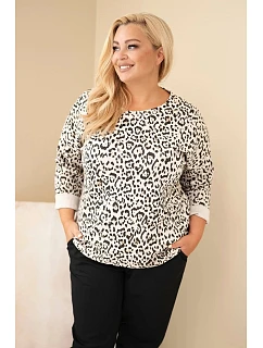 Dámská halenka Plus Size s leopardím vzorem s delším zadním dílem béžová