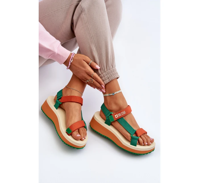 Dámské sandály na platformě a klíně Big Star NN274A053 zeleno-oranžové Dámské sandály na platformě a klíně Big Star NN274A053 zeleno-oranžové