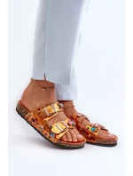 Ozdobené dámské žabky s přezkami model 21660443 oranžové - S.Barski