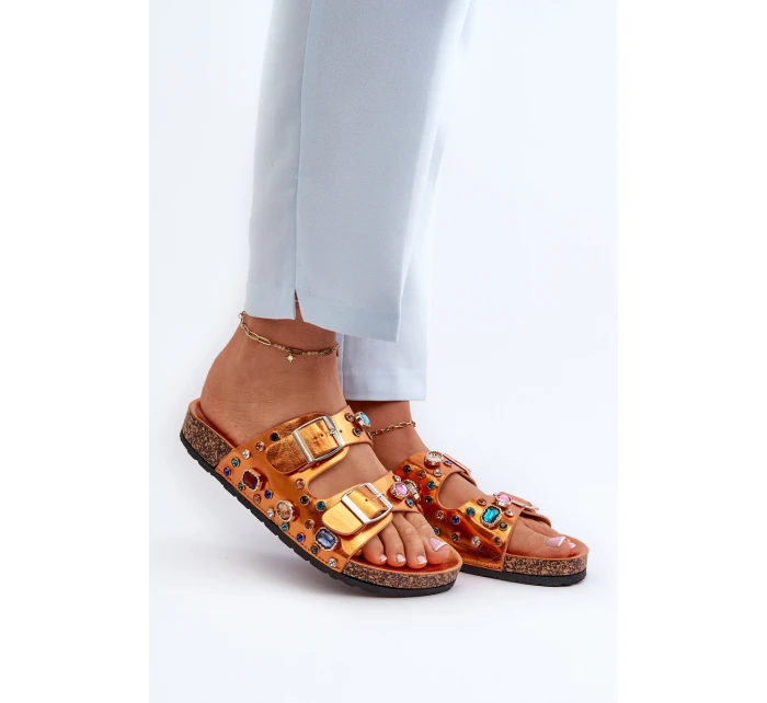 Ozdobené dámské žabky s přezkami model 21660443 oranžové - S.Barski