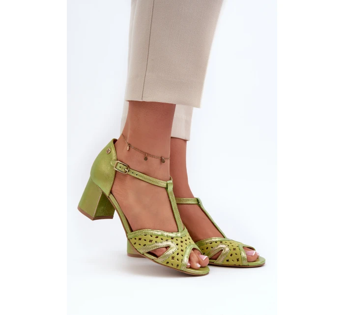 Dámské kožené sandály na podpatku model 21662550 - Maciejka