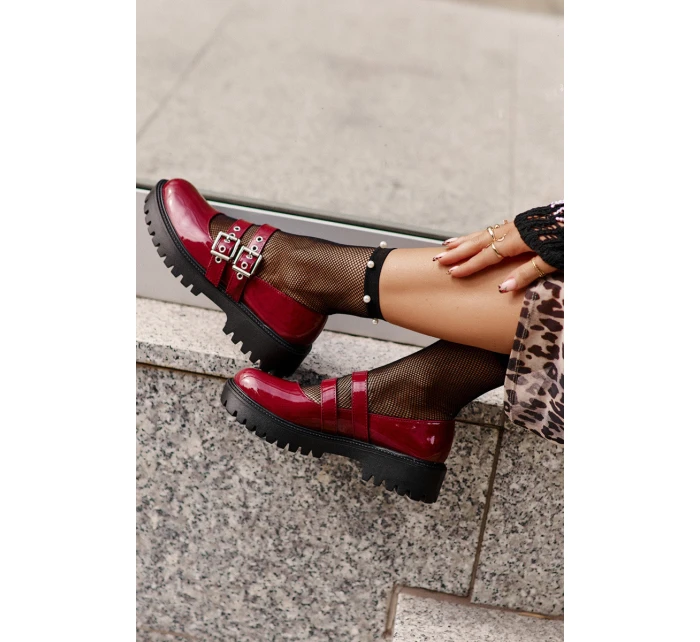 Dámské polobotky s pásky lakované bordové model 21671064 - Boto