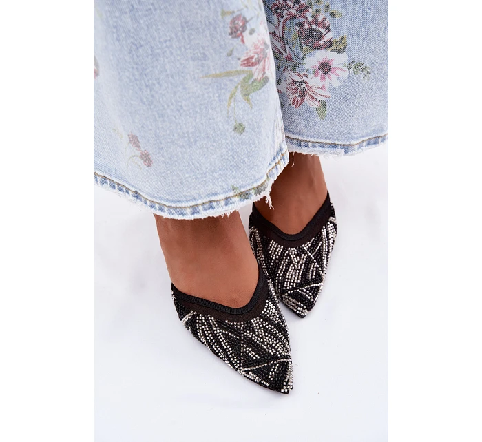 Ozdobené sandály s na jehlovém podpatku Černé model 22111307 - Boto