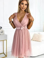 523-1 Tylové šaty s výstřihem a mašlí - BRUCE PINK