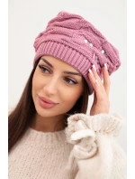 Dámská zimní pletená čepice s ozdobnými krystaly K399 fialová