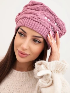 Dámská zimní pletená čepice s ozdobnými krystaly K399 fialová