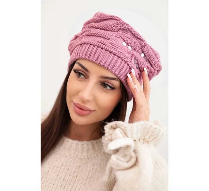 Dámská zimní pletená čepice s ozdobnými krystaly K399 fialová