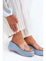 Dámské Pantofle S Průhledným Páskem Na Klínu Jeans Meltiana Dámské Pantofle S Průhledným Páskem Na Klínu Jeans Meltiana