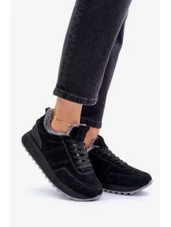 Semišové dámské tenisky s kožíškem a lesklým prvkem Big Star OO274580 Hi-Poly System černé