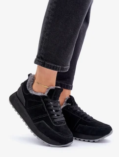Semišové dámské tenisky s kožíškem a lesklým prvkem Big Star OO274580 Hi-Poly System černé