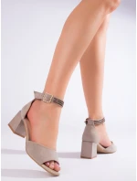 Pohodlné dámské hnědé  sandály na širokém podpatku