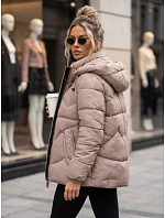 Kurtka damska zimowa pikowana z kapturem beżowa FashionStreet TY5753 Kurtka damska zimowa pikowana z kapturem beżowa FashionStreet TY5753