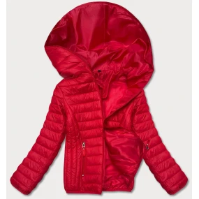 Červená dámská prošívaná bunda s kapucí (B0123-4)