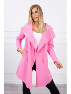 Volná bunda s kapucí růžová