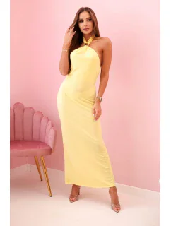 Dámská maxi šaty s odhalenými zády a řasením - žluté