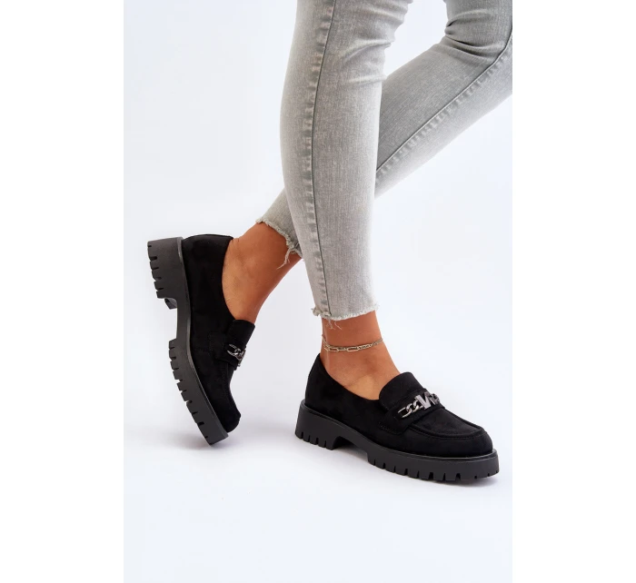 Dámské semišové mokasíny s ozdobou černé Loraleima