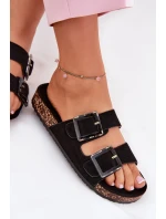 Dámské Pantofle S Přezkami Na Korek Podošve Černé Sercele Dámské Pantofle S Přezkami Na Korek Podošve Černé Sercele