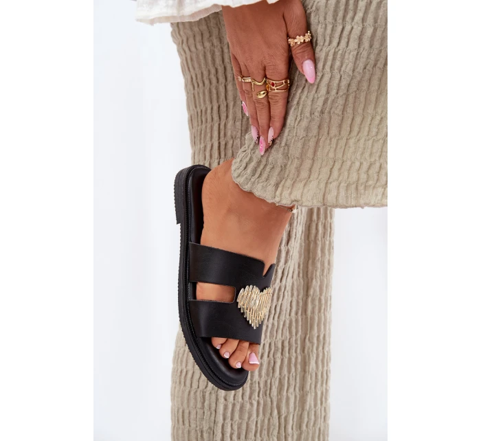 Dámské Pantofle Na Plochém Podpatku Se Zlatou Dekorací Černé Karinma