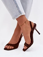 Dámské sandály na podpatku z eko semiše čokoládové Calvoria